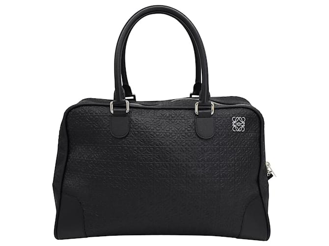 LOEWE AMAZONA 75 Extra Large Bag with Anagrams Prints in Black Leather  ref.900465