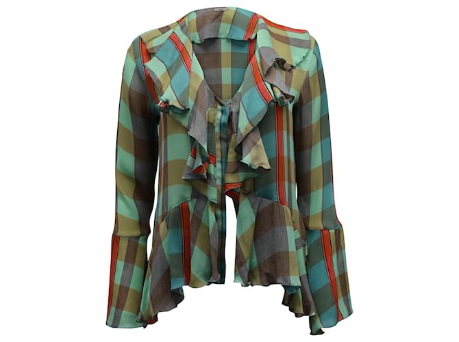 Blusa de cuadros con volantes en seda multicolor de Etro  ref.900473
