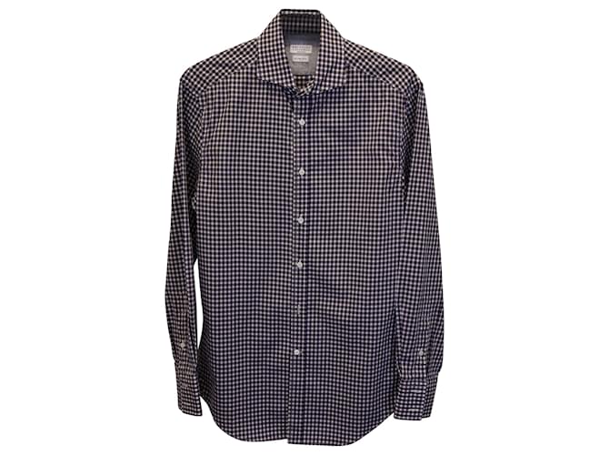 Brunello Cucinelli Gingham Slim Fit Hemd aus grauer Baumwolle  ref.900484