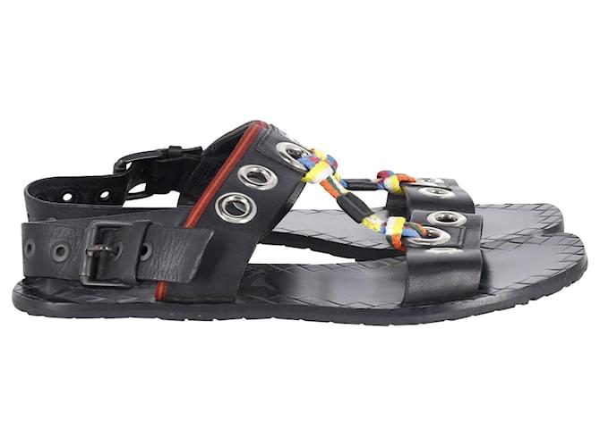 Bottega Veneta Gromet Sandals with Multicolor Cord Trim in Black Leather  ref.900492