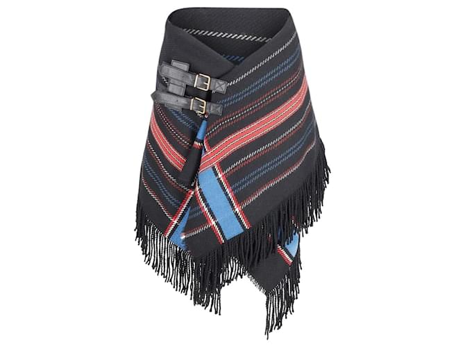 Gucci Rare Vintage Buckled Fringed Wrap Skirt in Multicolor Lana Vergine Wool  ref.900496