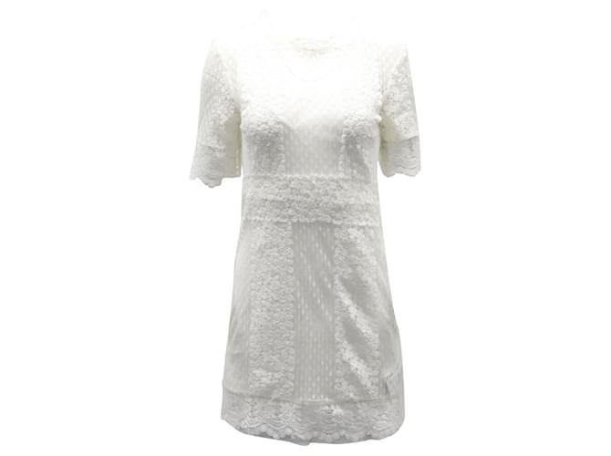 Maje Revanta Lace Dress in White Polyester Cream  ref.900508