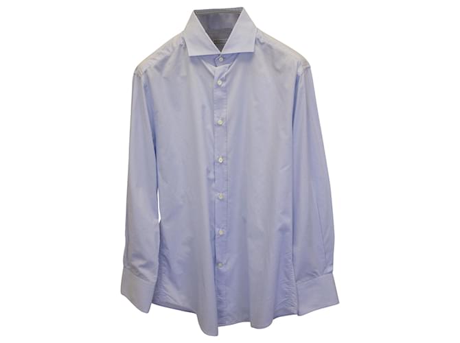 Brunello Cucinelli Camisa Gingham em Algodão Azul Claro  ref.900517