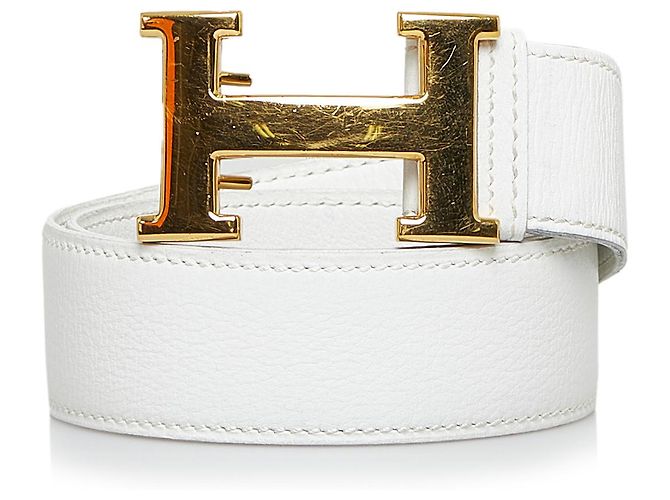Hermès Cinturón Hermes Constance Blanco Cuero Becerro