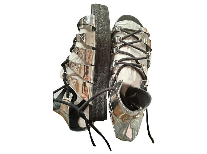 Sandali Alexander McQueen Neri Argentati Nero Argento