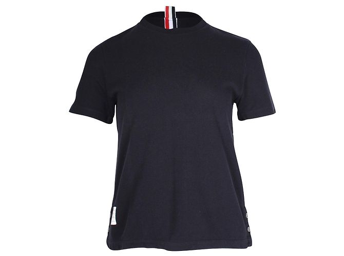 Thom Browne RWB Back Stripe Relax Fit Tee in Navy Cotton