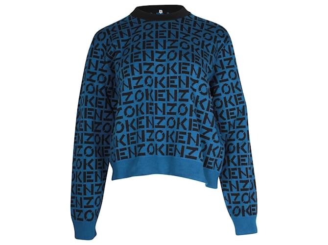 Kenzo Monogram Knitted Sweater in Blue Cotton  ref.901185