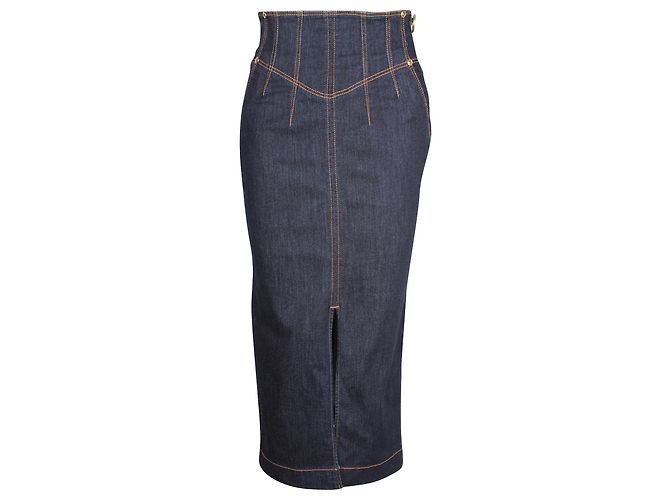 Falda midi de Versace Jeans Couture en algodón azul