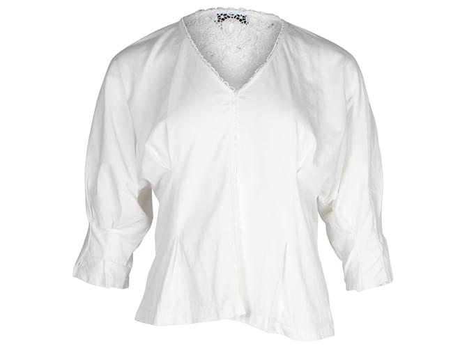 Sandro Paris Dolman-Bluse mit Spitzenbesatz aus weißer Baumwolle  ref.901194