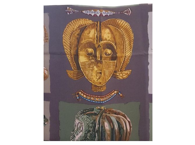 Lenço de seda Hermès Persona marrom 90