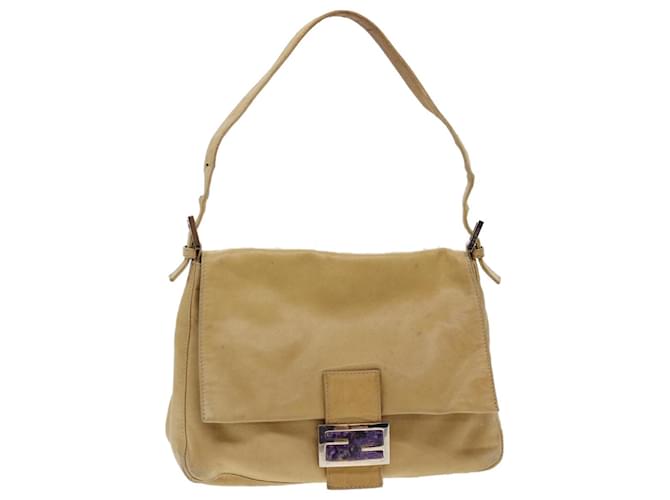 FENDI Mamma Baguette Shoulder Bag Leather Beige 2348 26325-009 Auth hk665  ref.901244