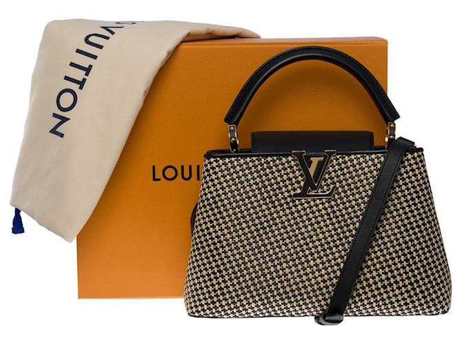 Louis Vuitton capucines mm shoulder bag in beige raffia and black leather -  101221 ref.901427 - Joli Closet