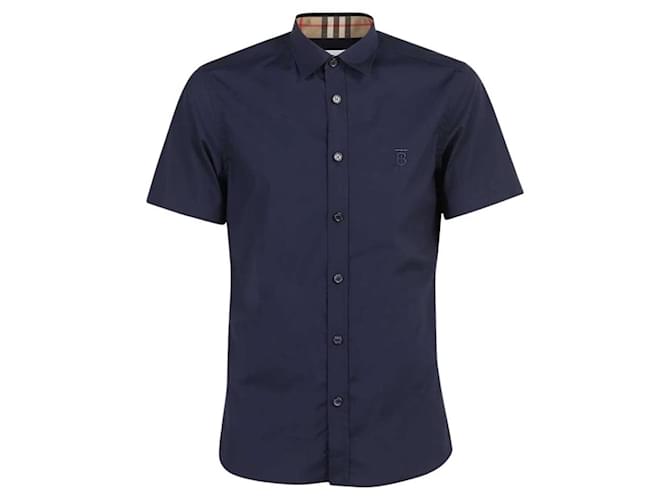 Burberry Embroidered TB Shirt Blue Cotton  ref.901456