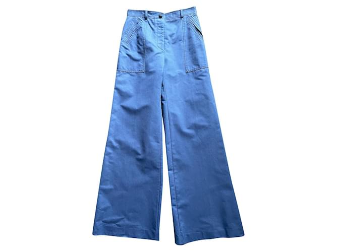 Dior Pantaloni, ghette Blu Blu scuro Cotone  ref.901465