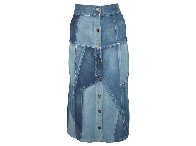 Falda vaquera de patchwork de Saint Laurent en algodón azul