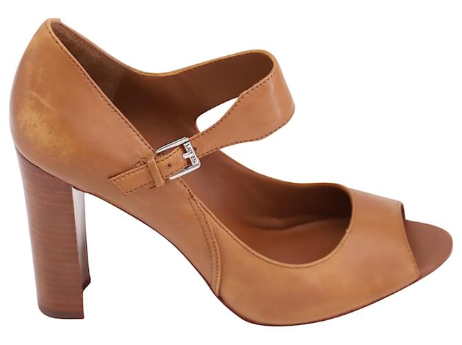 Autre Marque Laruen Ralph Lauren Wooden Heel Sandals in Brown Leather  ref.901569