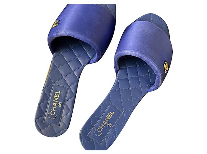 Chanel Chablé runway satin sandals Blue Leather  ref.901800