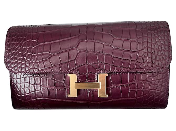 Constance Hermès Clutch bags Dark red Exotic leather  ref.901806