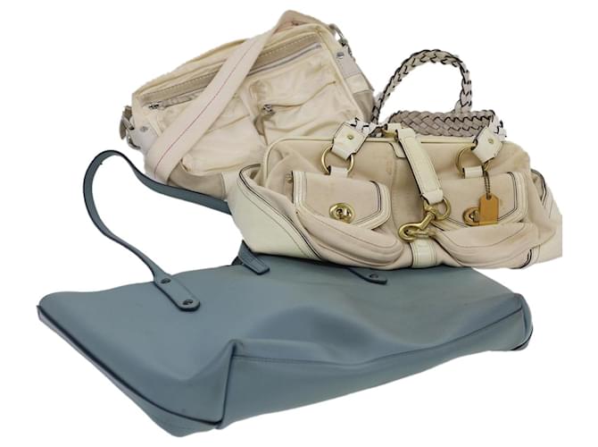 Coach Tote Bag Shoulder Bag Leather Nylon 3Set Beige Light Blue Auth 40487  ref.901808