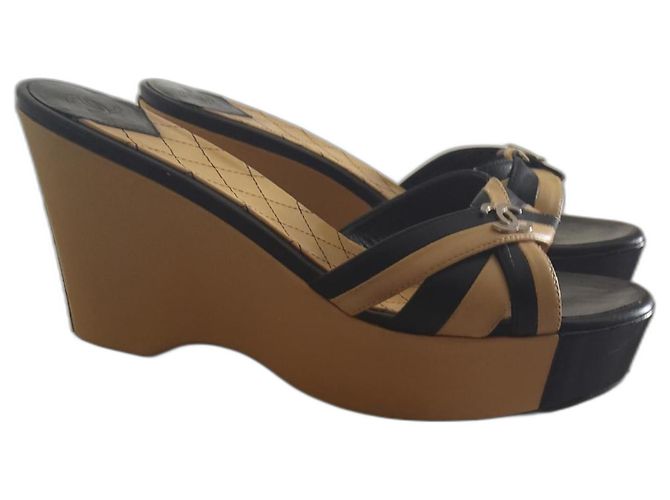Cambon Chanel Mules compensées Beige