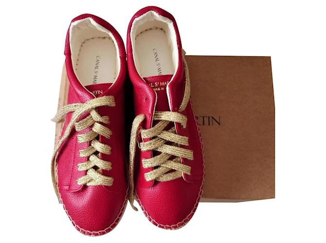 Autre Marque Red leather lace-up sneakers  ref.901914