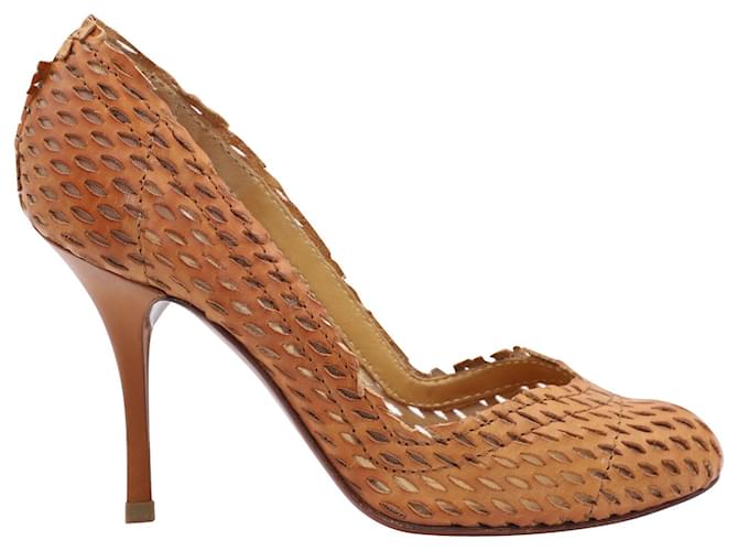 Lanvin Perforated Heels in Brown Leather   ref.901946