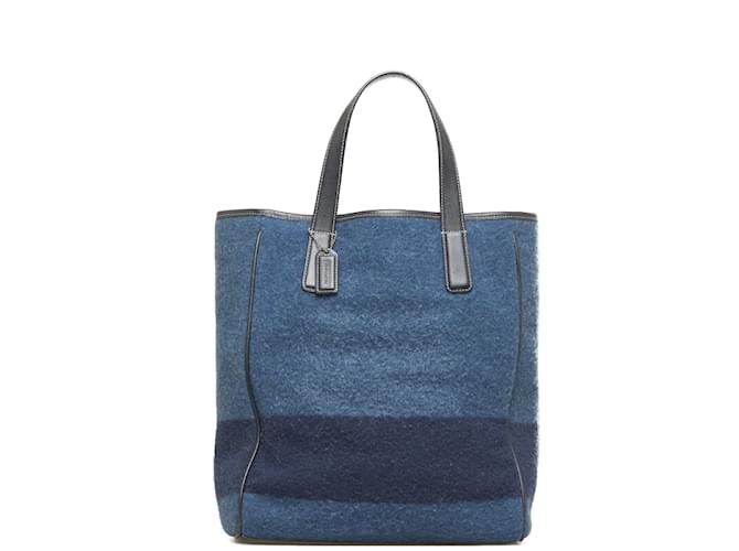 Coach Wool Leder Handtasche Tote 8128 in sehr gutem Zustand Blau Leinwand  ref.901974