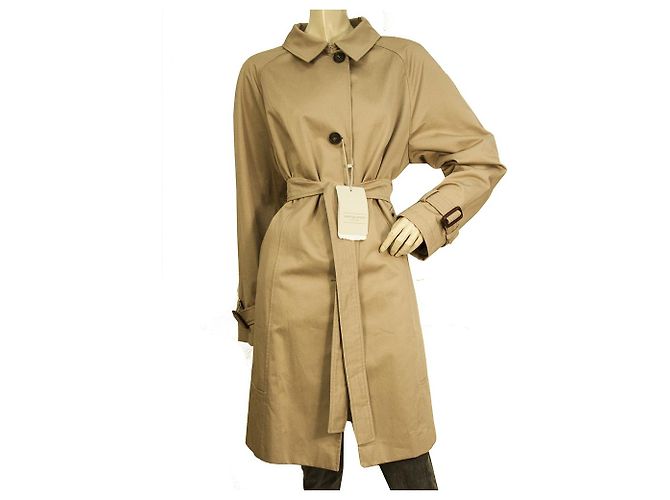 Marina Rinaldi Capa de chuva de algodão leve com cinto de camelo Marina Sport EUA 10 IT 48 Caramelo