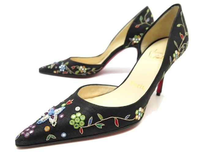 NEUF CHAUSSURES CHRISTIAN LOUBOUTIN ESCARPINS IRIZA LET'S GO BRODE 36 SHOES Toile Multicolore  ref.902031