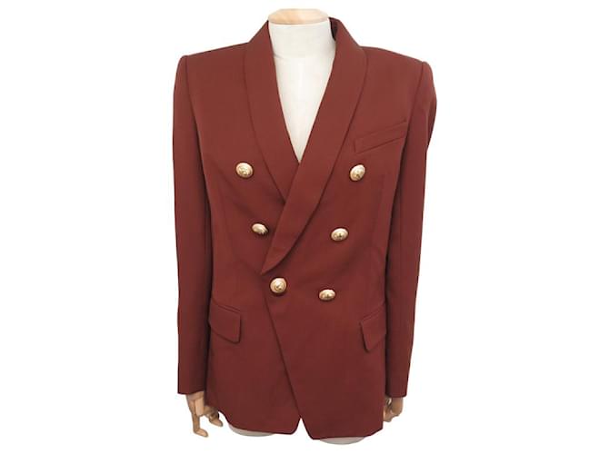 NEW BALMAIN BLAZER JACKET WITH lined BREASTED LION HEADS M 38 JACKET Brown Wool  ref.902080
