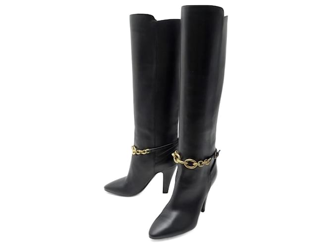 YVES SAINT LAURENT SHOES LE LINK BOOTS 670254 37 BLACK LEATHER BOOTS  ref.902122 - Joli Closet