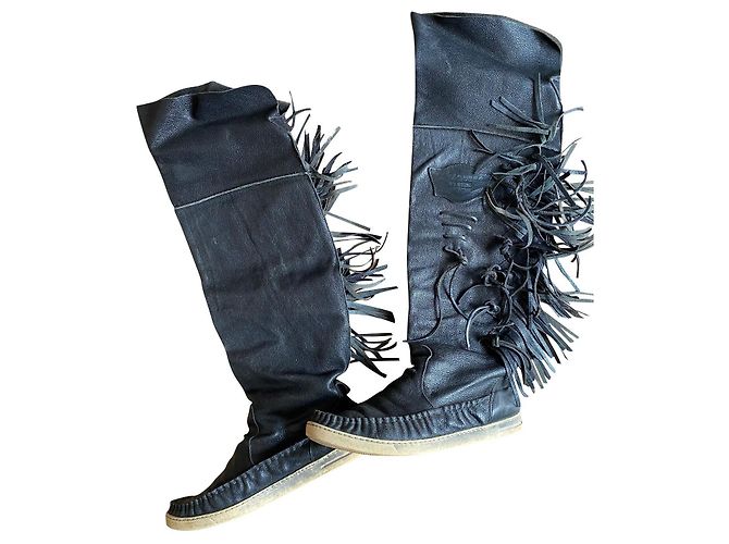 Autre Marque El Vaquero Apache Mokassin Stiefel aus schwarzem Leder