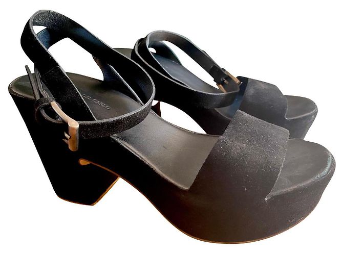 Autre Marque Black Suede Platform Sandals 10cm Heel
