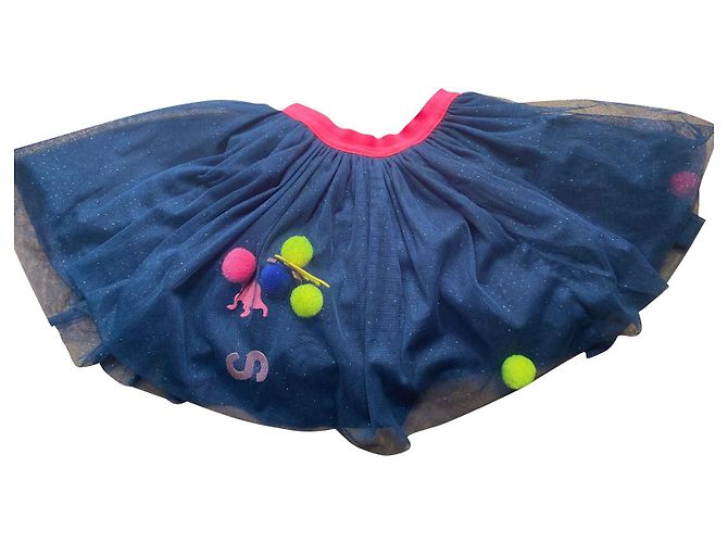 Saia de tule Billieblush com dinossauros e pompons Azul marinho Azul escuro