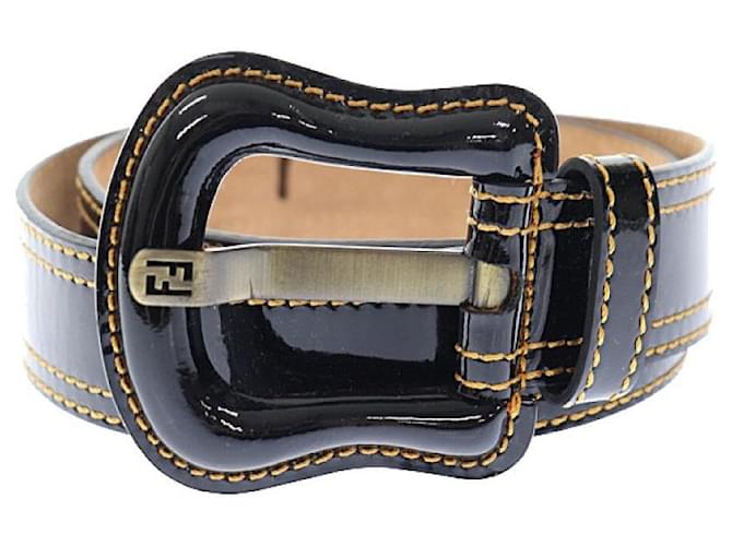 Fendi FENDI FF logo back stitch enamel leather belt 80/32 Black black  ref.902168 - Joli Closet