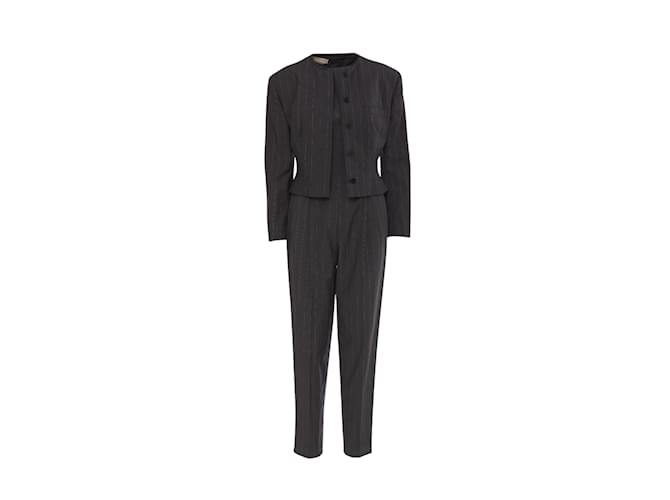 Gianni Versace Pinstripe Jumpsuit and Jacket Grey Wool  ref.902230