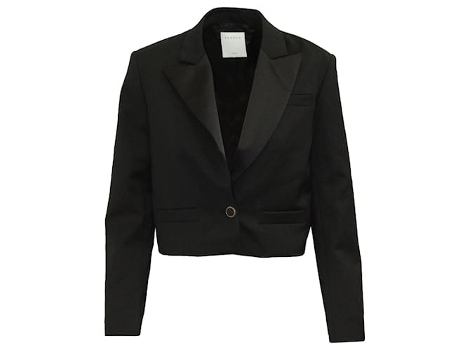 Sandro Cropped Blazer in Black Polyester  ref.902384