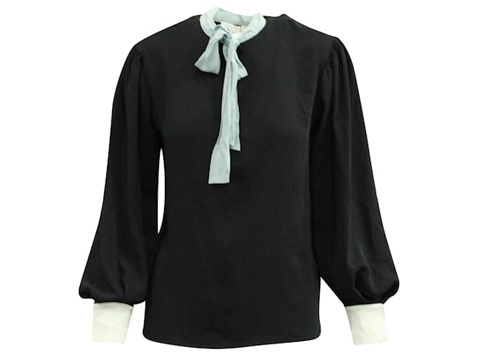 Sandro Long Sleeve Blouse with Pussy Bow in Black Polyester  ref.902397