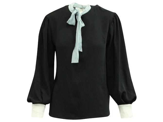 Sandro Langarmbluse mit Schluppe aus schwarzem Polyester