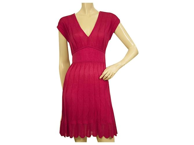 M Missoni Fuchsia knitted Sleeveless mini above knee Fit & Flare dress size 38 Red Viscose  ref.903138
