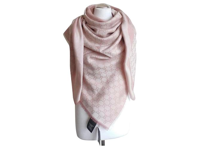 Gucci gg stole scarf Pink White Silk Wool  ref.903158