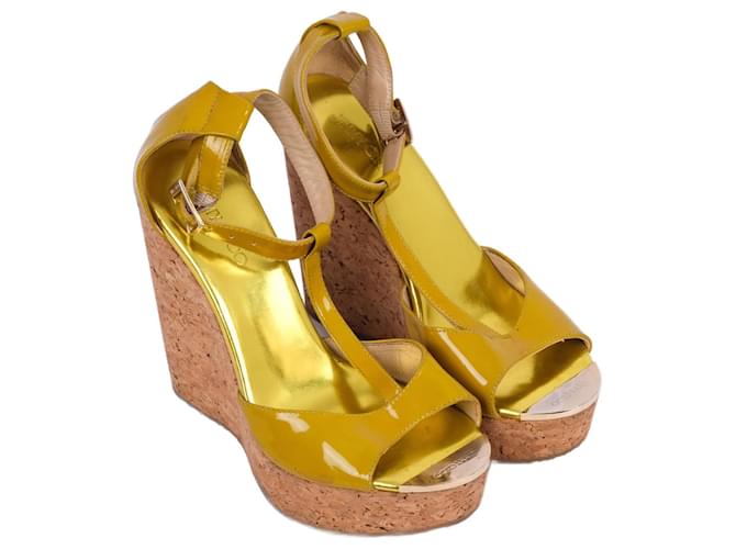JIMMY CHOO  Sandals T.EU 37.5 Patent leather Yellow  ref.903219