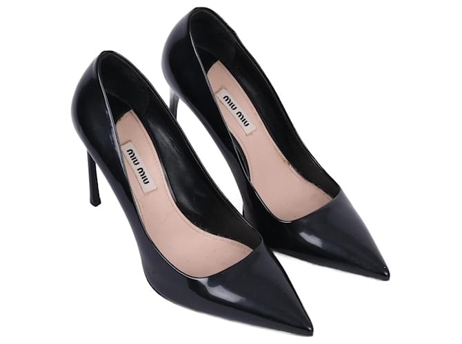 MIU MIU Talons T.UE 37.5 En cuir vernis Noir  ref.903221