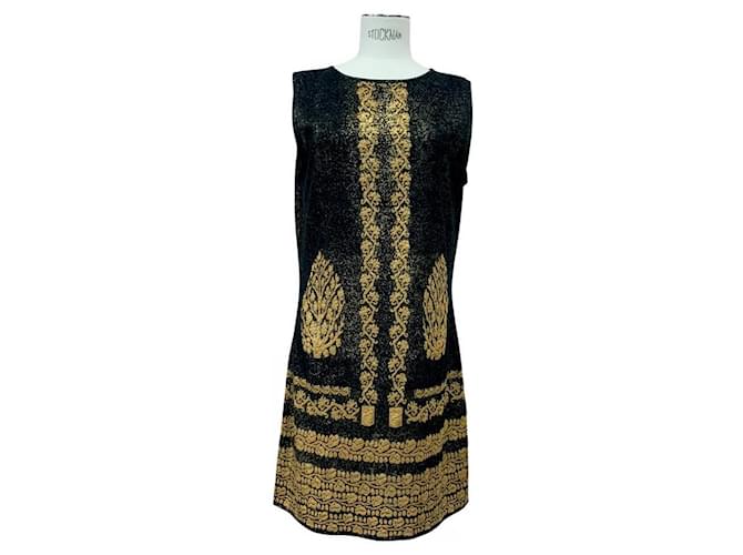 Chanel black / Gold Metallic Sleeveless Cotton Knit Dress FR 40 US 8 UK 12 Golden Nylon  ref.903233