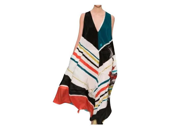 Vestido Paul Smith Runway Maxi sin mangas de seda floral a rayas