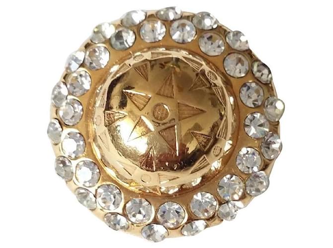 Céline Vintage Brosche 1990ist CELINE PARIS Golden Gold hardware Metall Glas Vergoldet Diamant  ref.903429