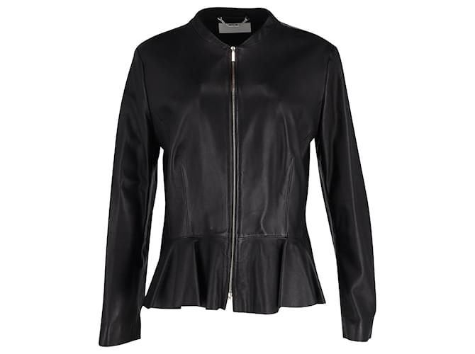 Hugo Boss BOSS Zip Peplum Jacket in Black Lambskin Leather  ref.903465