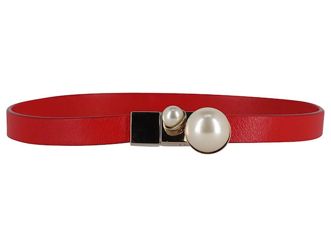 Dior Bracelet Wrap Mise En Dior Fausse Perle en Cuir Rouge  ref.903499