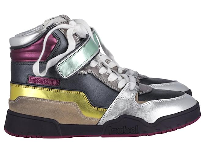 Isabel Marant Bresse Metallic Colorblock High-Top Sneakers in Multicolor Leather Multiple colors  ref.903505