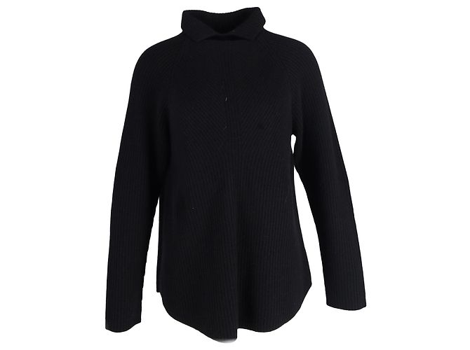 Gerippter Theory-Pullover mit hohem Kragen aus schwarzem Kaschmir